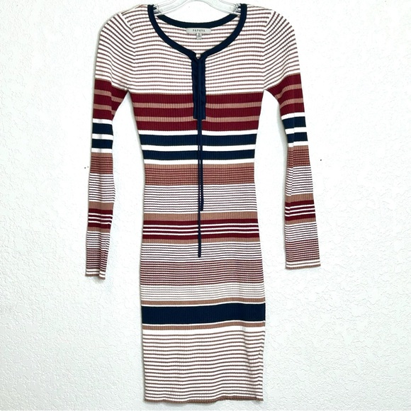 Papaya Junior Midi Bodycon Knit Sweater Stretch Striped Small Dress - Picture 2 of 10
